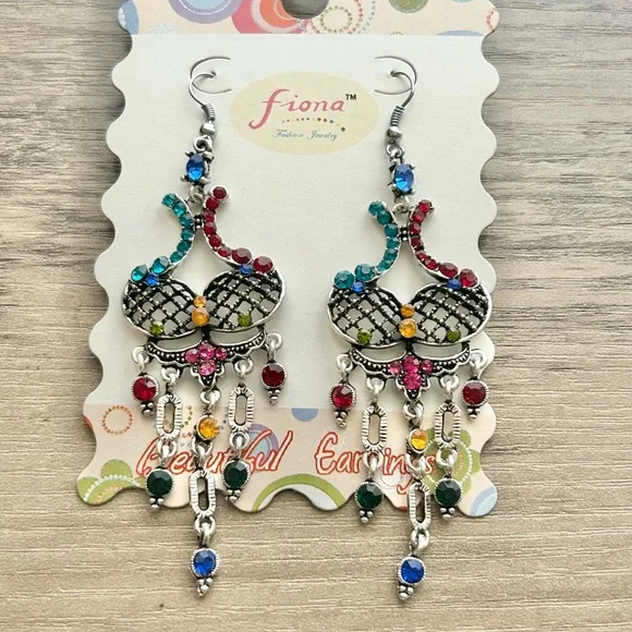 NWT Fiona Multi-Color Rhinestone Chandelier Drop Earrings - Picture 2 of 5